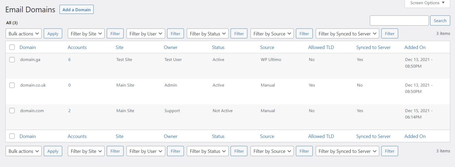 Domain Manager Addon WP Email Manager